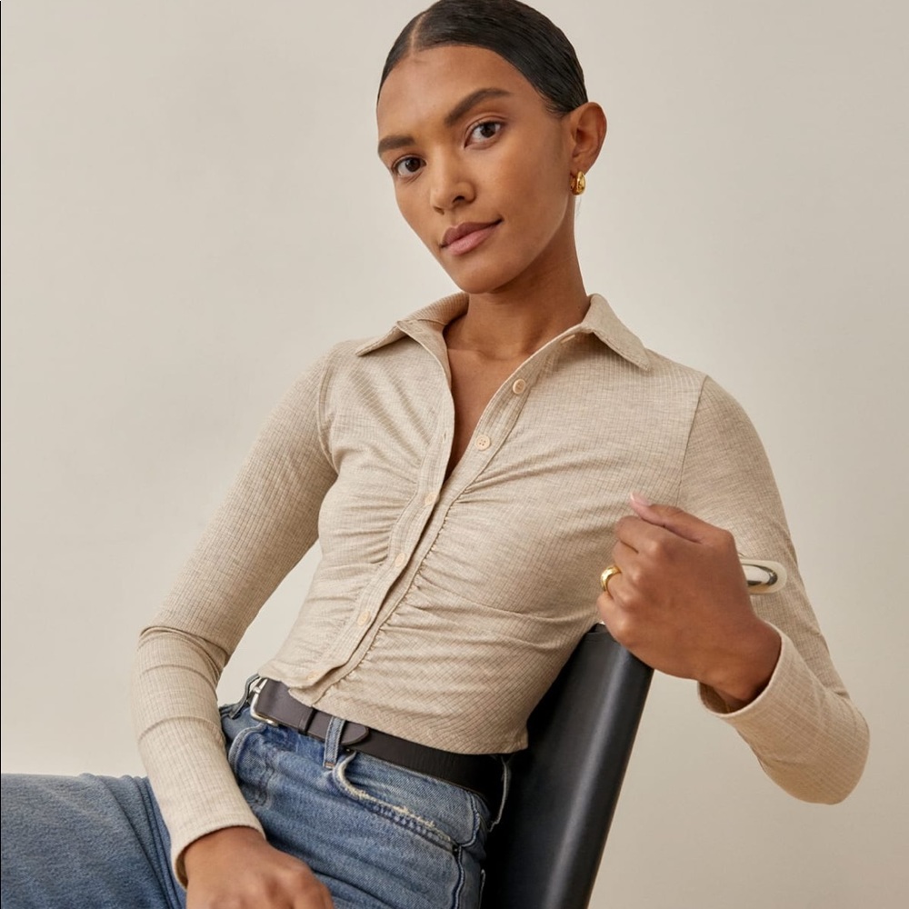 Reformation Elin Button-Up Top in Marble